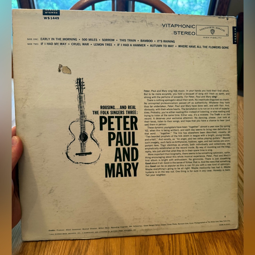 Peter, Paul and Mary Vinyl Record - Picture 2 of 2